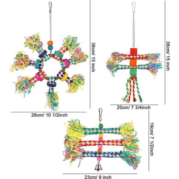 Bird Toys, 5PCS Colorful Bird Shredding Toys Hanging Parakeet Chew Toys - Picture 3 of 7